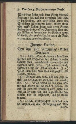 Zweyte Lection. Von den vier Rechnungs-Arten überhaupt