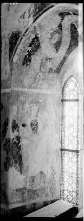 Heddesbach Evangelischen Peterskirche Wandmalerei im Chor an der Ostwand Fensterlaibung mit Heiligengestalten (15. Jahrhundert)