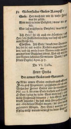 Die VI. Lucta. oder Feuer Proba Der armen Seelen und Satanas.
