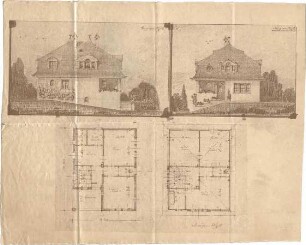 Reiffenstuel, Carl; Wohnhaus - Grundriss EG, Grundriss 1. OG, Ansichten