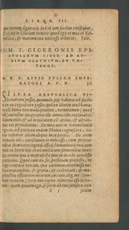 M. T. Ciceronis Epistolarum Liber Ad Appium Claudium, Et Vaeteros.