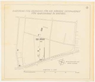 Gartenanlage Höhere Lehranstalt für Gartenbau, Erfurt: Lageplan des Geländes für die Höhere Lehranstalt für Gartenbau in Erfurt 1:1000