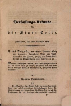 Verfassungs-Urkunde für die Stadt Celle