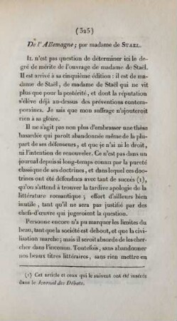 De l'Allemagne ; par madame de Stael
