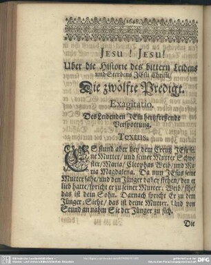 Die zwölfte Predigt. Exagitatio. Des Leidenden JEsu hertzfreßende Verspottung