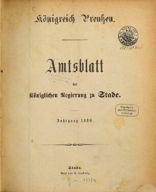 Amtsblatt für den Regierungsbezirk Stade. 1886