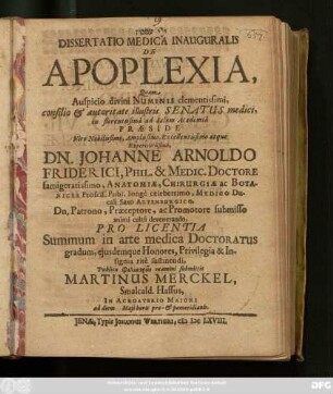Dissertatio Medica Inauguralis De Apoplexia