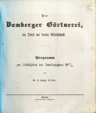 Die Bamberger Gärtnerei, ein Theil der freien Wirthschaft