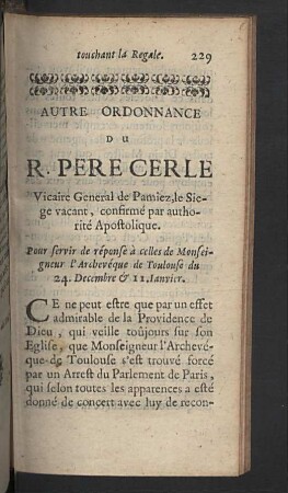 Autre Ordonnance du R. Pere Cerle