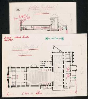 Hoftheater (auch Friedrich Theater), Dessau: Grundriss und Längsschnitt