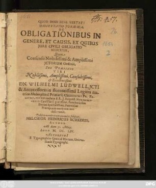 Dissertatio Iuridica, De Obligationibus In Genere, Et Causis, Ex Quibus Iure Civili Obligatio Nascitur