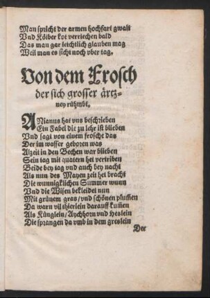 Von dem Frosch der sich grosser ärtzney rühmbt.