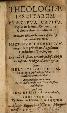 Theologiae Jesuitarum praecipua Capita