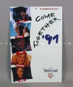 Werbeschild (beidseitig) mit Werbeaufdruck für "Peter Stuyvesant"-Zigaretten, "COME TOGETHER '91"