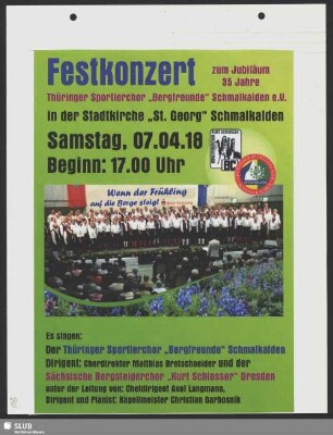 Festkonzert zum Jubiläum 35 Jahre Thüringer Sportlerchor "Bergfreunde" Schmalkalden