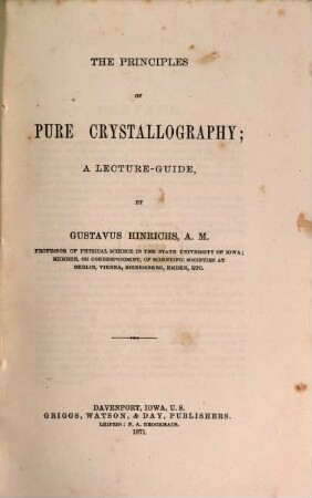 The principles of pure crystallography : a lecture-guide