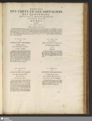 Devises Des Chefs Et Des Chevaliers Des Quadrilles. Devises De La Premiere Quadrille