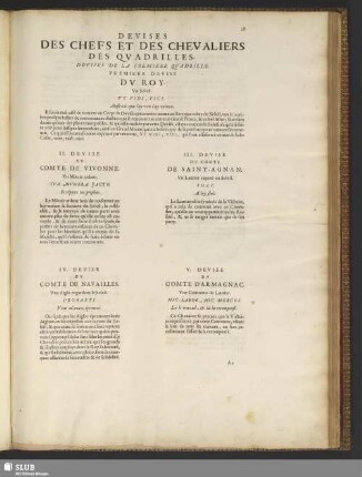 Devises Des Chefs Et Des Chevaliers Des Quadrilles. Devises De La Premiere Quadrille