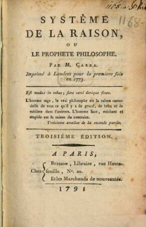 Systeme de la Raison : ou le Prophete philosophe