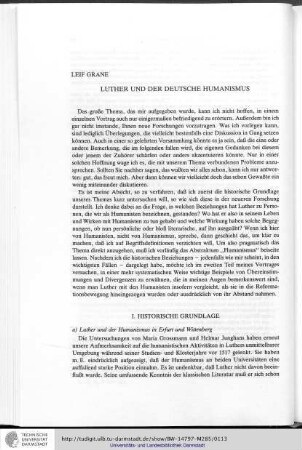 Leif Grane: Luther und der Deutsche Humanismus