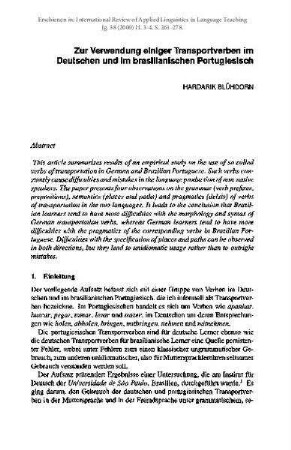 Zur Verwendung einiger Transportverben im Deutschen und im brasilianischen Portugiesisch