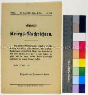 Kriegsdepesche des Norddeutschen Bundes über die Hauptinhalte der Friedenspräliminarien