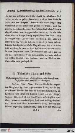 II. Thierische Theile und Säfte