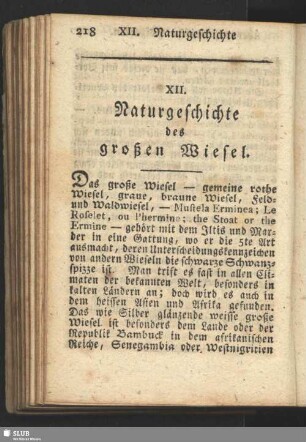 XII. Naturgeschichte des großen Wiesel
