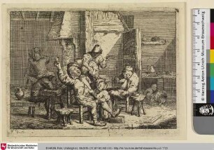 [Bäuerliche Szene mit verschiedenen Figuren, trinkend, schlafend, rauchend; Les Caresses]