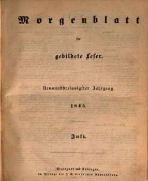 Morgenblatt für gebildete Leser. 39,2. 1845