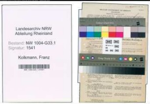 Entnazifizierung Franz Kolkmann , geb. 14.03.1895 (Lehrer)