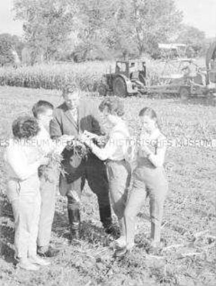 Mitglieder der AG Acker- und Pflanzenbau der POS in Roddahn (Kr. Kyritz) auf einer landwirtschaftlichen Versuchsfläche