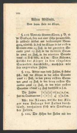 Achter Abschnitt. Vom freyen Falle der Koerper.