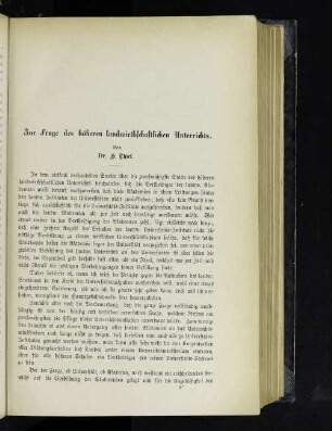 Zur Frage des höheren landwirthschaftlichen Unterrichts.