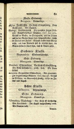 Siebente Klasse. Heptandria. Siebenmännige.
