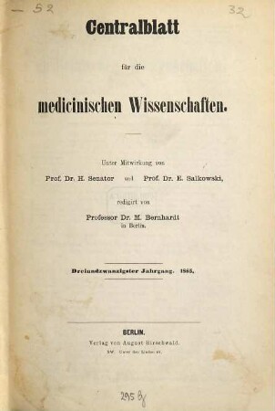 Centralblatt für die medicinischen Wissenschaften, 23. 1885