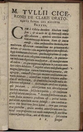 M. Tullii Ciceronis de Claris Oratoribus Liber Qui dicitur Brutus