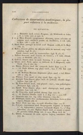 Collections de dissertations académiques, la plupart relatives à la médecine