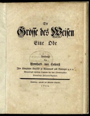 Die Grösse des Weisen : Eine Ode