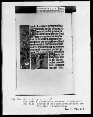Stundenbuch — Heilige Barbara, Folio 144verso