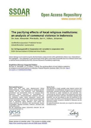 The pacifying effects of local religious institutions: an analysis of communal violence in Indonesia