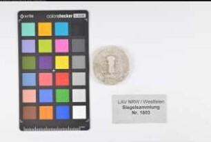Siegler: Dülmen, Burgmannschaft Überlieferungsart: Nachbildung. Stoff: Gips Farbe: ungefärbt Form: rund. Durchmesser: 35 mm Art: Typ: Umschrift: