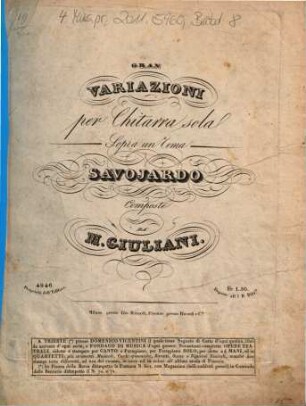 Gran variazioni per chitarra sola sopra un tema Savojardo