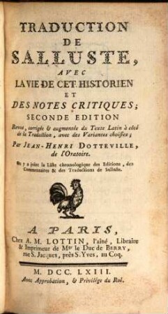 Traduction de Salluste avec la vie de cet historien et des notes critiques