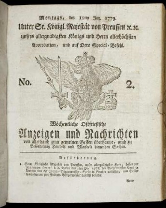 No. 2. Montags, den 11ten Jan. 1779.