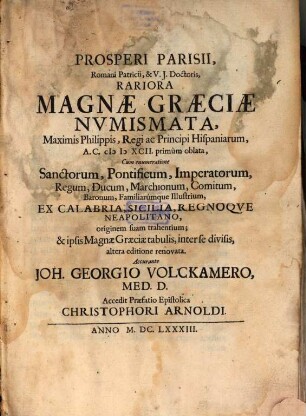 Rara magnae Graeciae numismata