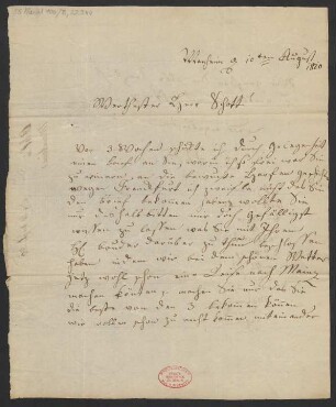 Brief an B. Schott's Söhne : 10.08.1820