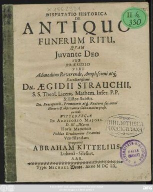 Disputatio Historica De Antiquo Funerum Ritu
