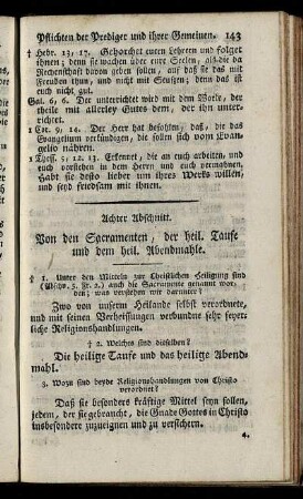 Achter Abschnitt. Von den Sacramenten, der heil. Taufe und dem heil. Abendmahle.