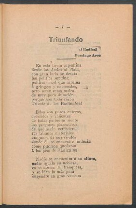 Triunfando : Al radical Domingo Arce